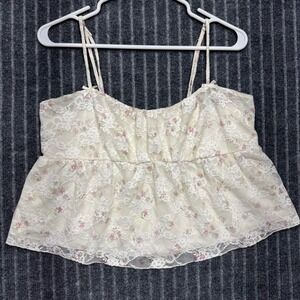 La Peche Womens L Cream Floral Lace Babydoll Coquette Cami Top (2399)